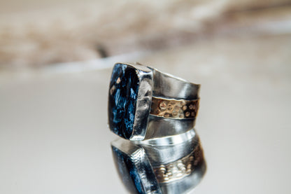 Handmade Sterling Silver & Jeweler’s Gold Ring | Pietersite Statement Ring | Size 10