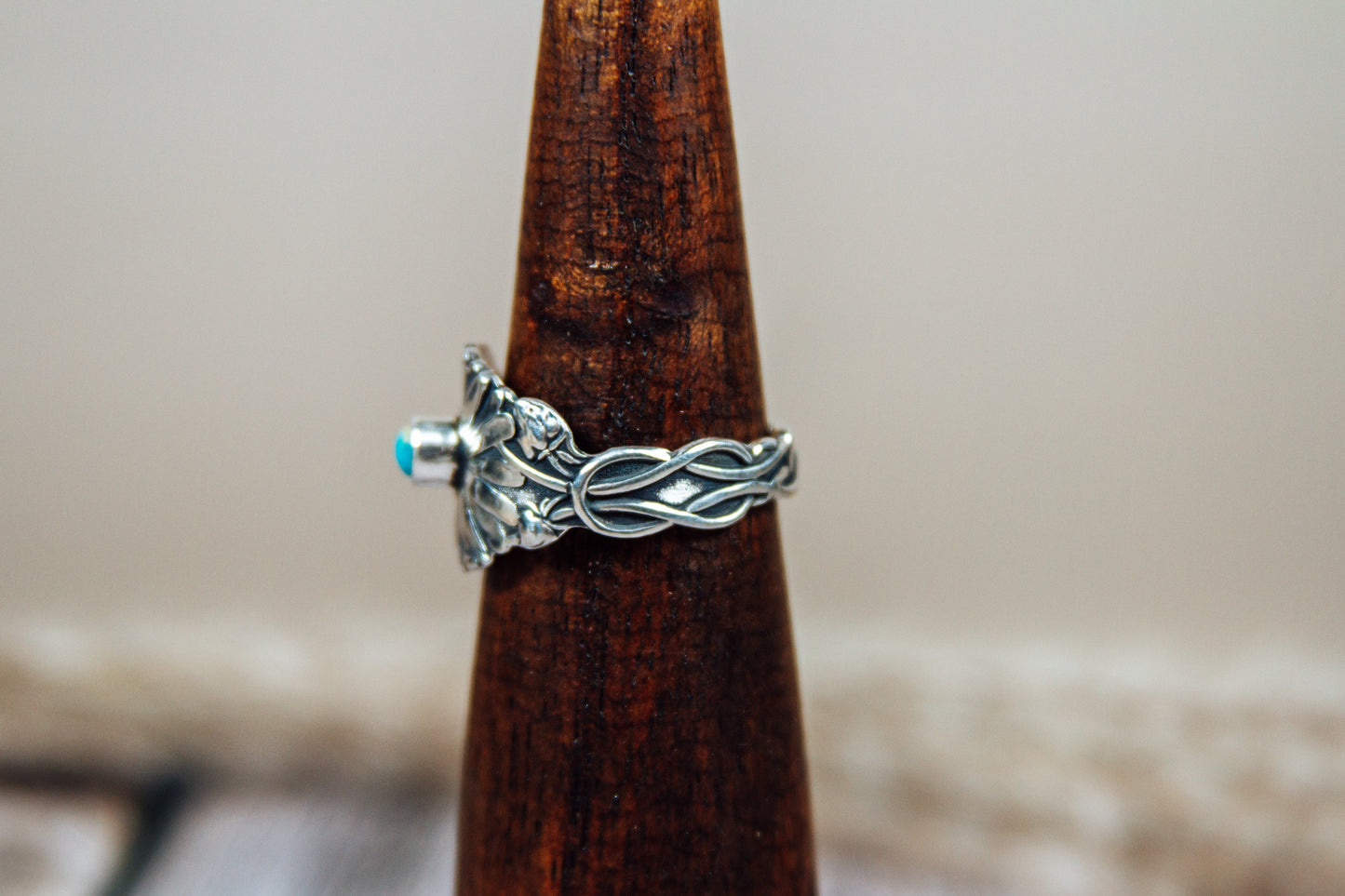 Antique Sterling Silver Spoon Ring with Kingman Turquoise | Handmade Upcycled Size 10 Ring