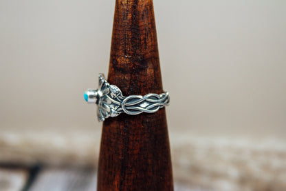 Antique Sterling Silver Spoon Ring with Kingman Turquoise | Handmade Upcycled Size 10 Ring