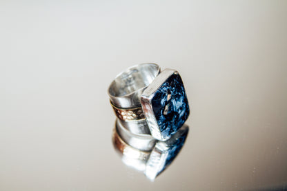Handmade Sterling Silver & Jeweler’s Gold Ring | Pietersite Statement Ring | Size 10