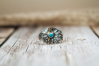 Antique Sterling Silver Spoon Ring with Kingman Turquoise | Handmade Upcycled Size 10 Ring
