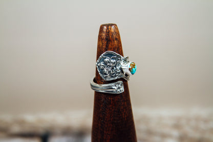 Antique Sterling Silver Spoon Ring with Kingman Turquoise | Handmade Upcycled Adjustable Ring