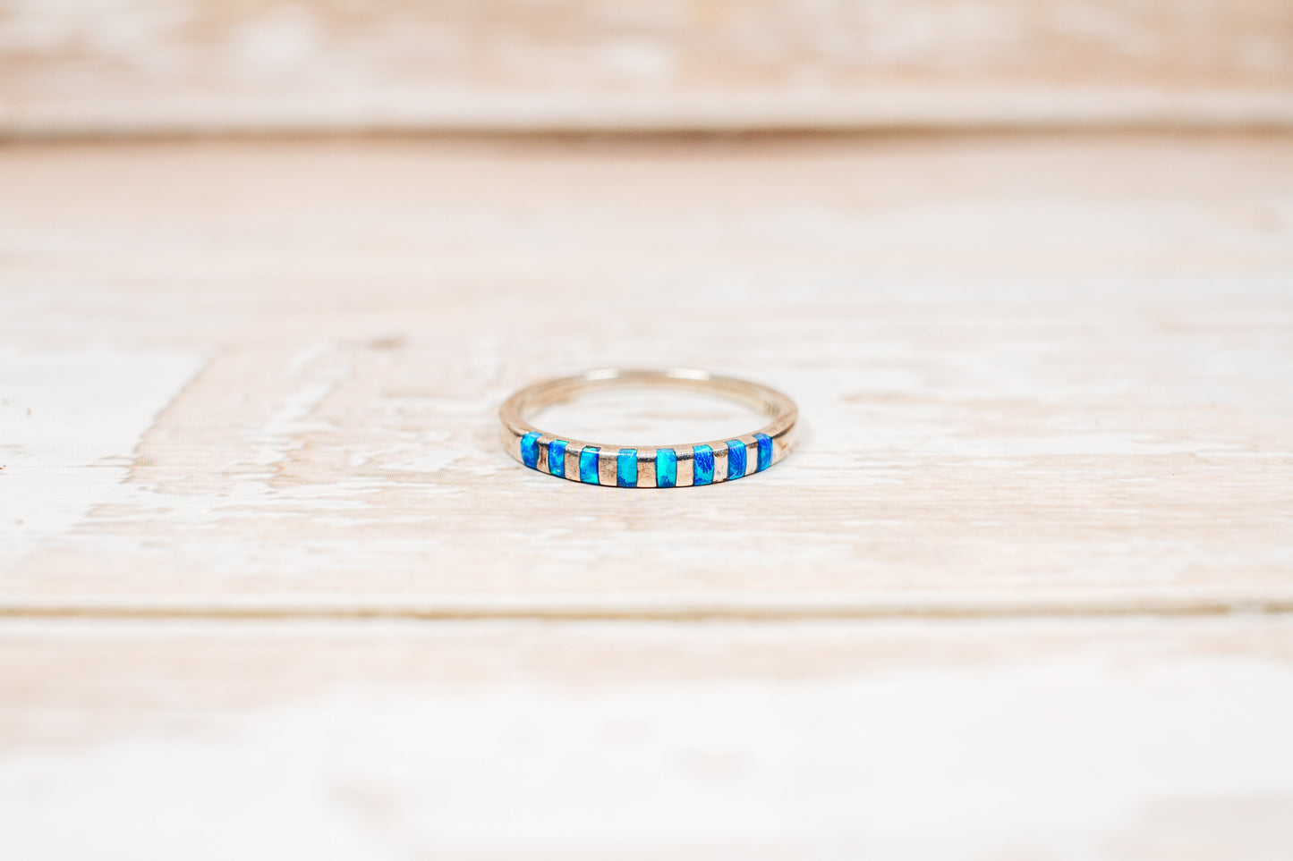 Native Zuni Lab Opal Inlay Sterling Silver Band Size 7