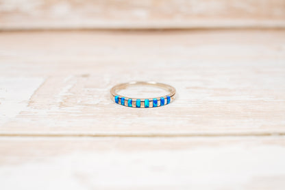 Native Zuni Lab Opal Inlay Sterling Silver Band Size 7
