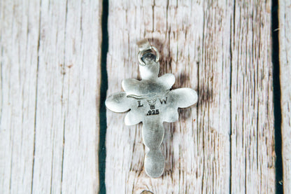 Handmade Sterling Silver Cross Pendant | Pilot Mountain Turquoise | LW Maker’s Mark