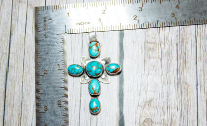Handmade Sterling Silver Cross Pendant | Pilot Mountain Turquoise | LW Maker’s Mark