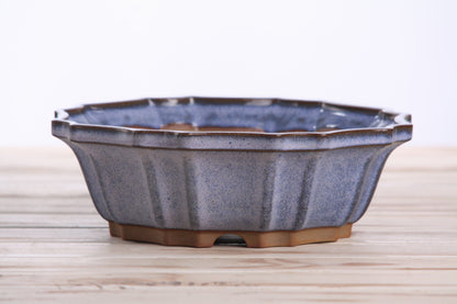 Willow Bonsai Ceramics Flower Design Bonsai Pot 8 Inch – Elegant Ceramic Bonsai & Succulent Planter, High‑Fired Frost‑Proof Stoneware with Drainage & Wiring Holes, Handmade in USA (Denim)
