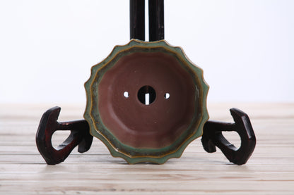 Willow Bonsai Ceramics Flower Design Bonsai Pot 4.5 Inch – Elegant Ceramic Bonsai & Succulent Planter, High‑Fired Frost‑Proof Stoneware with Drainage & Wiring Holes, Handmade in USA (Seaweed 2023)