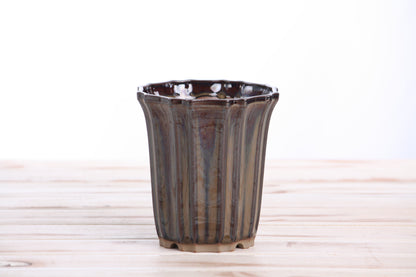 Willow Bonsai Ceramics Flower Design Cascade Bonsai Pot 4.5 Inch – Elegant Tall Ceramic Bonsai & Succulent Planter, High‑Fired Frost‑Proof Stoneware with Drainage & Wiring Holes, Handmade in USA (Dark Honey)