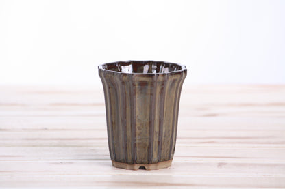 Willow Bonsai Ceramics Flower Design Cascade Bonsai Pot 3 Inch – Elegant Tall Ceramic Bonsai & Succulent Planter, High‑Fired Frost‑Proof Stoneware with Drainage & Wiring Holes, Handmade in USA (Dark Honey)
