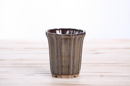 Willow Bonsai Ceramics Flower Design Cascade Bonsai Pot 3 Inch – Elegant Tall Ceramic Bonsai & Succulent Planter, High‑Fired Frost‑Proof Stoneware with Drainage & Wiring Holes, Handmade in USA (Dark Honey)