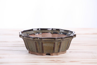 Willow Bonsai Ceramics Flower Design Bonsai Pot 6.5 Inch – Elegant Ceramic Bonsai & Succulent Planter, High‑Fired Frost‑Proof Stoneware with Drainage & Wiring Holes, Handmade in USA (Dark Honey)