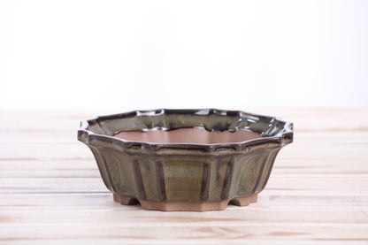 Willow Bonsai Ceramics Flower Design Bonsai Pot 6.5 Inch – Elegant Ceramic Bonsai & Succulent Planter, High‑Fired Frost‑Proof Stoneware with Drainage & Wiring Holes, Handmade in USA (Dark Honey)