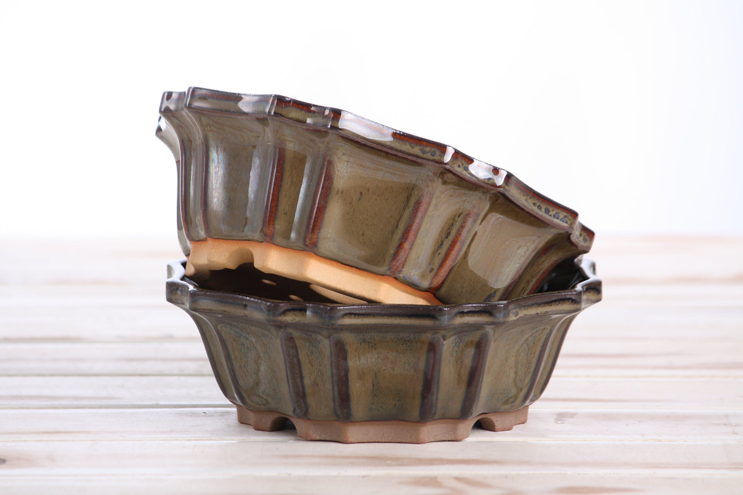 Willow Bonsai Ceramics Flower Design Bonsai Pot 6.5 Inch – Elegant Ceramic Bonsai & Succulent Planter, High‑Fired Frost‑Proof Stoneware with Drainage & Wiring Holes, Handmade in USA (Dark Honey)