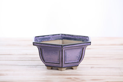 Willow Bonsai Ceramics Hexagonal Windowed Bonsai Pot 5 Inch – Semi‑Cascade Planter, High‑Fired Frost‑Proof Stoneware with Drainage & Wiring Holes, Handmade in USA (Purple)