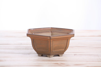 Willow Bonsai Ceramics Hexagonal Windowed Bonsai Pot 5 Inch – Semi‑Cascade Planter, High‑Fired Frost‑Proof Stoneware with Drainage & Wiring Holes, Handmade in USA (Deep Stone)