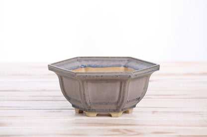 Willow Bonsai Ceramics Hexagonal Windowed Bonsai Pot 5 Inch – Semi‑Cascade Planter, High‑Fired Frost‑Proof Stoneware with Drainage & Wiring Holes, Handmade in USA (Ocean)