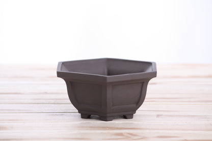 Willow Bonsai Ceramics Hexagonal Windowed Bonsai Pot 5 Inch – Semi‑Cascade Planter, High‑Fired Frost‑Proof Stoneware with Drainage & Wiring Holes, Handmade in USA (Unglazed Black)