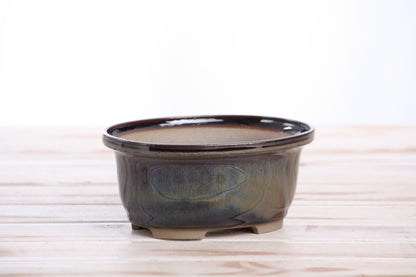Willow Bonsai Ceramics Fat Bonsai Pot 5.5 Inch – Bold Oval Ceramic Bonsai & Succulent Planter with Accentuated Rim, High‑Fired Frost‑Proof Stoneware, Handmade in USA (Dark Honey)