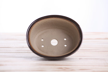 Willow Bonsai Ceramics Fat Bonsai Pot 5.5 Inch – Bold Oval Ceramic Bonsai & Succulent Planter with Accentuated Rim, High‑Fired Frost‑Proof Stoneware, Handmade in USA (Dark Honey)