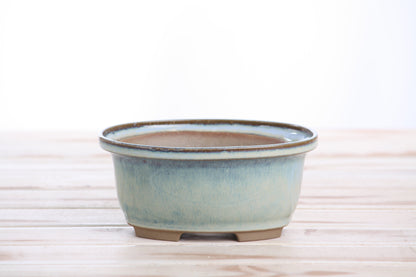 Willow Bonsai Ceramics Fat Bonsai Pot 5.5 Inch – Bold Oval Ceramic Bonsai & Succulent Planter with Accentuated Rim, High‑Fired Frost‑Proof Stoneware, Handmade in USA (Glacier)