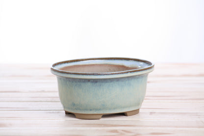 Willow Bonsai Ceramics Fat Bonsai Pot 5.5 Inch – Bold Oval Ceramic Bonsai & Succulent Planter with Accentuated Rim, High‑Fired Frost‑Proof Stoneware, Handmade in USA (Glacier)