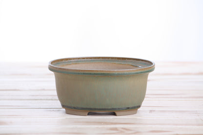 Willow Bonsai Ceramics Fat Bonsai Pot 5.5 Inch – Bold Oval Ceramic Bonsai & Succulent Planter with Accentuated Rim, High‑Fired Frost‑Proof Stoneware, Handmade in USA (Speckled Moss)