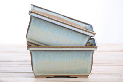 Willow Bonsai Ceramics Rectangle Deep Bonsai Pot 6 Inch – Higher‑Profile Rectangular Ceramic Bonsai & Succulent Planter with Accentuated Rim, High‑Fired Frost‑Proof Stoneware, Handmade in USA (Glacier)