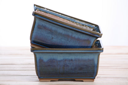Willow Bonsai Ceramics Rectangle Deep Bonsai Pot 6 Inch – Higher‑Profile Rectangular Ceramic Bonsai & Succulent Planter with Accentuated Rim, High‑Fired Frost‑Proof Stoneware, Handmade in USA (Peacock)