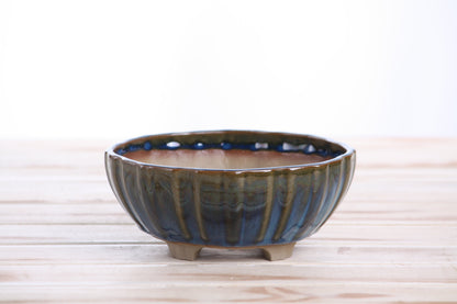 Willow Bonsai Ceramics Lily Bonsai Pot 6 Inch – Sculpted Rounded Ceramic Bonsai & Succulent Planter with Wavy Profile, High‑Fired Frost‑Proof Stoneware, Handmade in USA (Peacock)