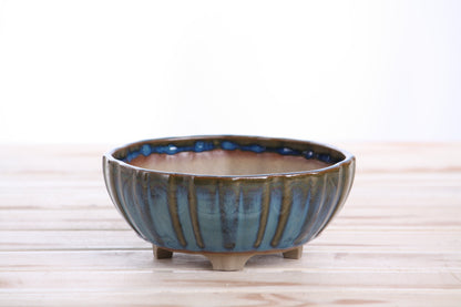 Willow Bonsai Ceramics Lily Bonsai Pot 6 Inch – Sculpted Rounded Ceramic Bonsai & Succulent Planter with Wavy Profile, High‑Fired Frost‑Proof Stoneware, Handmade in USA (Peacock)