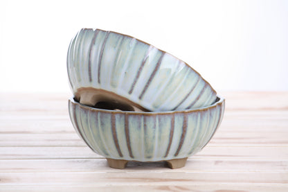 Willow Bonsai Ceramics Lily Bonsai Pot 6 Inch – Sculpted Rounded Ceramic Bonsai & Succulent Planter with Wavy Profile, High‑Fired Frost‑Proof Stoneware, Handmade in USA (Glacier)