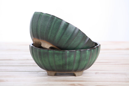 Willow Bonsai Ceramics Lily Bonsai Pot 6 Inch – Sculpted Rounded Ceramic Bonsai & Succulent Planter with Wavy Profile, High‑Fired Frost‑Proof Stoneware, Handmade in USA (Avocado)