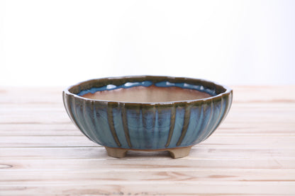 Willow Bonsai Ceramics Lily Bonsai Pot 7 Inch – Sculpted Rounded Ceramic Bonsai & Succulent Planter with Wavy Profile, High‑Fired Frost‑Proof Stoneware, Handmade in USA (Peacock)