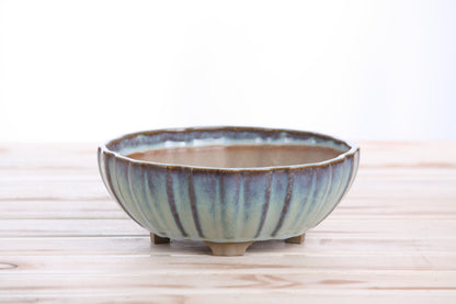 Willow Bonsai Ceramics Lily Bonsai Pot 7 Inch – Sculpted Rounded Ceramic Bonsai & Succulent Planter with Wavy Profile, High‑Fired Frost‑Proof Stoneware, Handmade in USA (Glacier)
