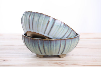 Willow Bonsai Ceramics Lily Bonsai Pot 7 Inch – Sculpted Rounded Ceramic Bonsai & Succulent Planter with Wavy Profile, High‑Fired Frost‑Proof Stoneware, Handmade in USA (Glacier)