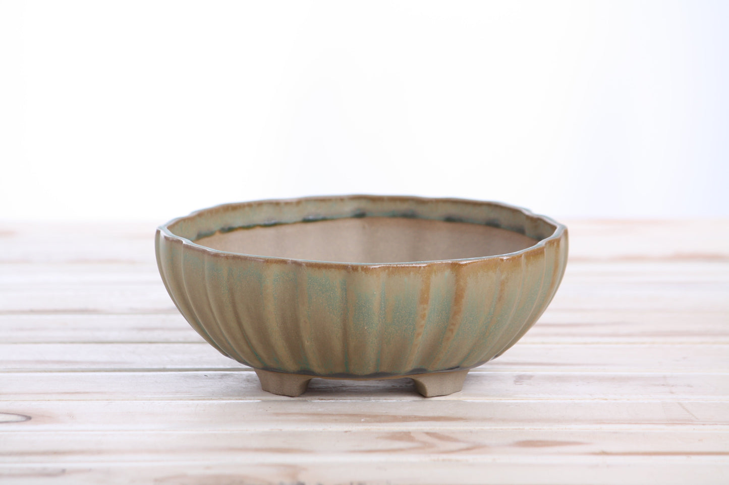 Willow Bonsai Ceramics Lily Bonsai Pot 7 Inch – Sculpted Rounded Ceramic Bonsai & Succulent Planter with Wavy Profile, High‑Fired Frost‑Proof Stoneware, Handmade in USA (Speckled Moss)