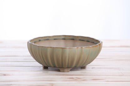 Willow Bonsai Ceramics Lily Bonsai Pot 7 Inch – Sculpted Rounded Ceramic Bonsai & Succulent Planter with Wavy Profile, High‑Fired Frost‑Proof Stoneware, Handmade in USA (Speckled Moss)
