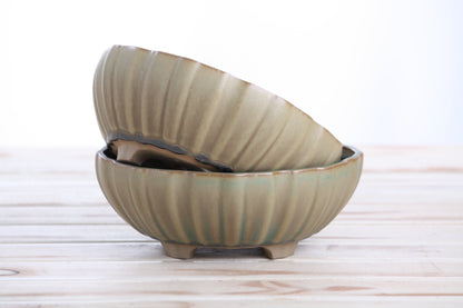 Willow Bonsai Ceramics Lily Bonsai Pot 7 Inch – Sculpted Rounded Ceramic Bonsai & Succulent Planter with Wavy Profile, High‑Fired Frost‑Proof Stoneware, Handmade in USA (Speckled Moss)