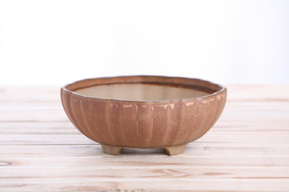 Willow Bonsai Ceramics Lily Bonsai Pot 7 Inch – Sculpted Rounded Ceramic Bonsai & Succulent Planter with Wavy Profile, High‑Fired Frost‑Proof Stoneware, Handmade in USA (Deep Stone)