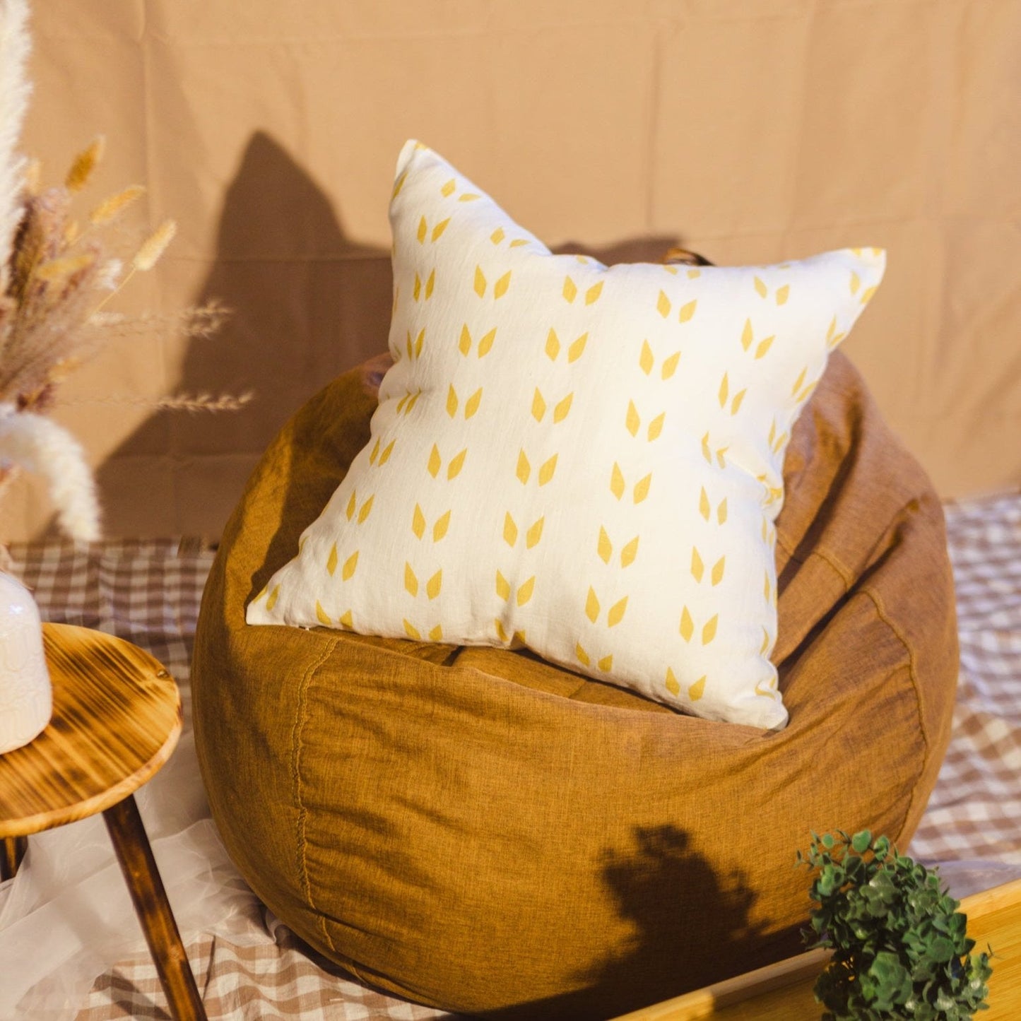 Terra - Pure Linen Throw Pillow Cover White - Mustard