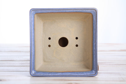 Willow Bonsai Ceramics Square Bonsai Pot 6 Inch – Low‑Profile Square Ceramic Bonsai & Succulent Planter with Accentuated Rim, High‑Fired Frost‑Proof Stoneware, Handmade in USA (Denim)