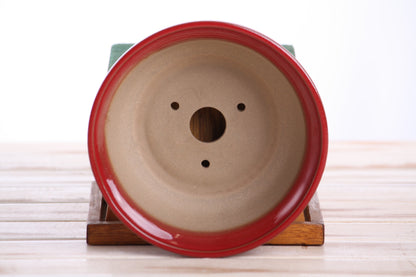 Willow Bonsai Ceramics Round Bonsai Pot 6 Inch – Round Ceramic Bonsai & Succulent Planter with Accentuated Rim and Sculpted Foot Ring, High‑Fired Frost‑Proof Stoneware, Handmade in USA (Red)