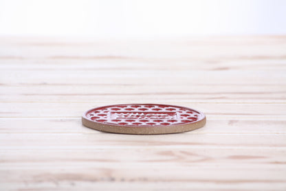 Willow Bonsai Ceramic Coaster – 4 Inch Handmade Stoneware Drink Coaster with Indented Moat Design, Willow Logo Detail, Cork Backing Pads, Made in Colorado, USA (Red)