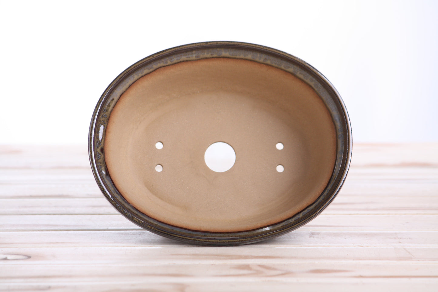 Willow Bonsai Ceramics Fat Bonsai Pot 7.5 Inch – Bold Oval Ceramic Bonsai & Succulent Planter with Accentuated Rim, High‑Fired Frost‑Proof Stoneware, Handmade in USA (Dark Honey)