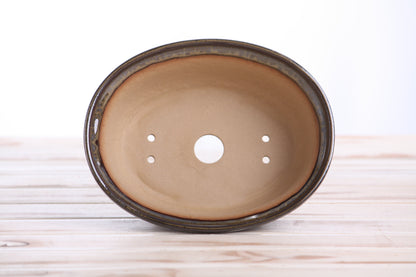 Willow Bonsai Ceramics Fat Bonsai Pot 7.5 Inch – Bold Oval Ceramic Bonsai & Succulent Planter with Accentuated Rim, High‑Fired Frost‑Proof Stoneware, Handmade in USA (Dark Honey)