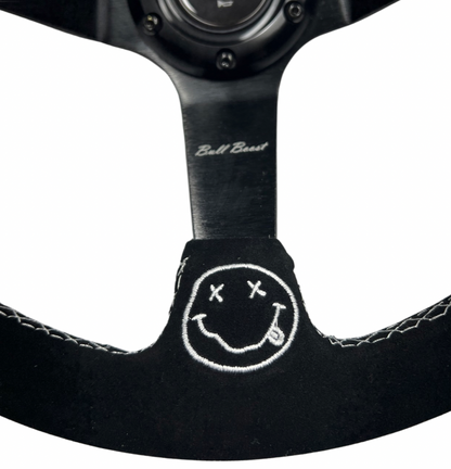 Deadboyz 350mm Deep Dish Suede Steering Wheel + Short Hub Adapter Kit For Honda Acura Civic Integra Accord Del Sol, CRX, Prelude