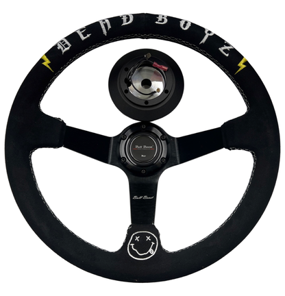 Deadboyz 350mm Deep Dish Suede Steering Wheel + Short Hub Adapter Kit For Honda Acura Civic Integra Accord Del Sol, CRX, Prelude