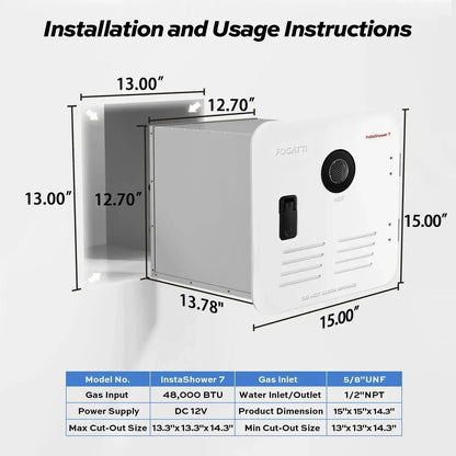 Fogatti InstaShower 7, 48,000 BTU RV Tankless Water Heater with Door