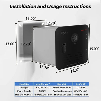 Fogatti InstaShower 7, 48,000 BTU RV Tankless Water Heater with Door